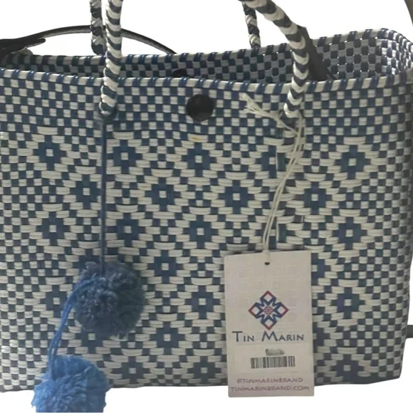 Tin Marin Woven Crossbody Artisan Bag Navy & White New with Tags 3 available - Picture 5 of 10